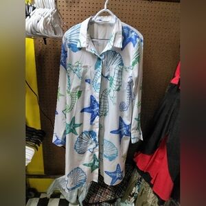 Seashell and Starfish Print Shirt Dress
